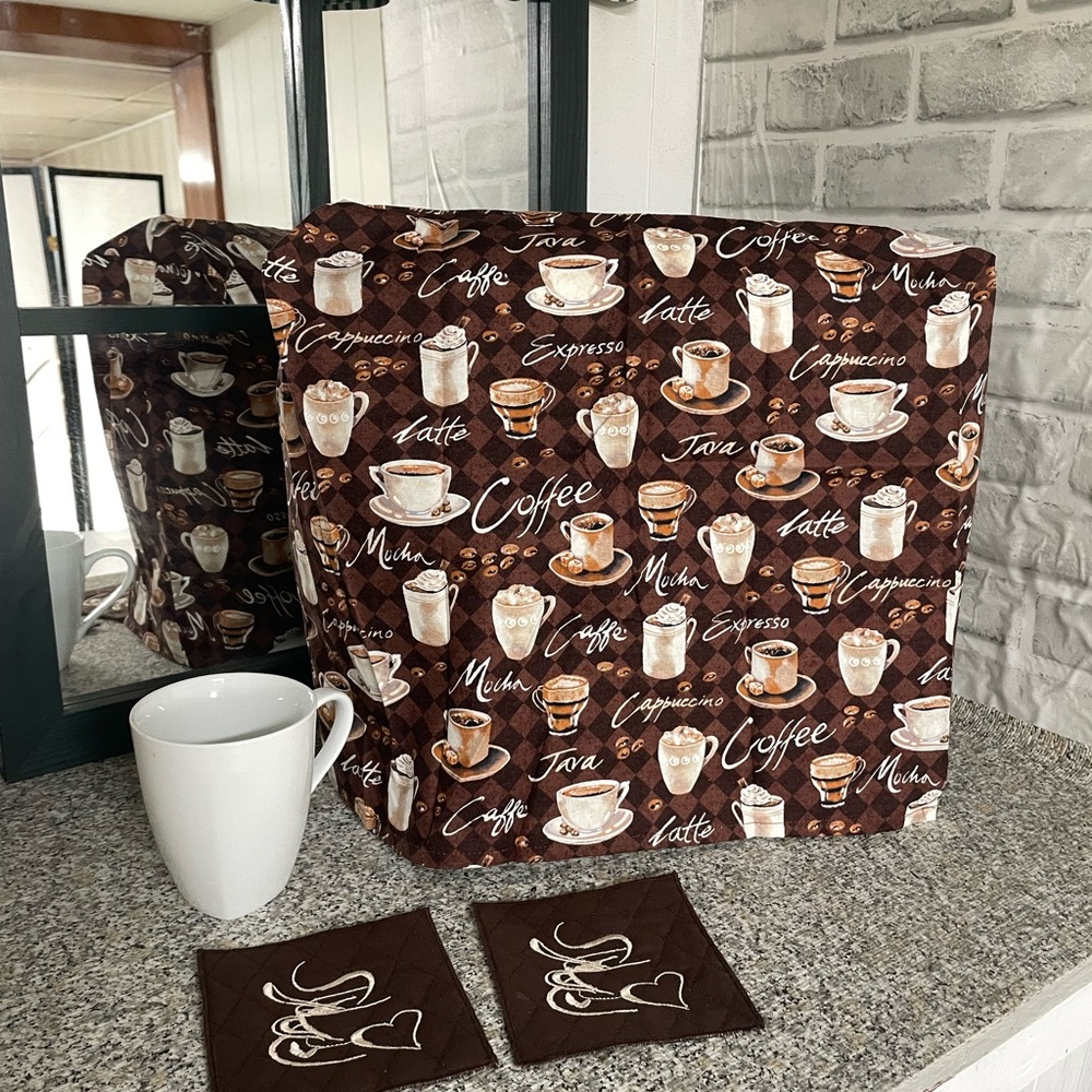 Coffee-Themed Brown Kitchen Mixer Appliance Cover